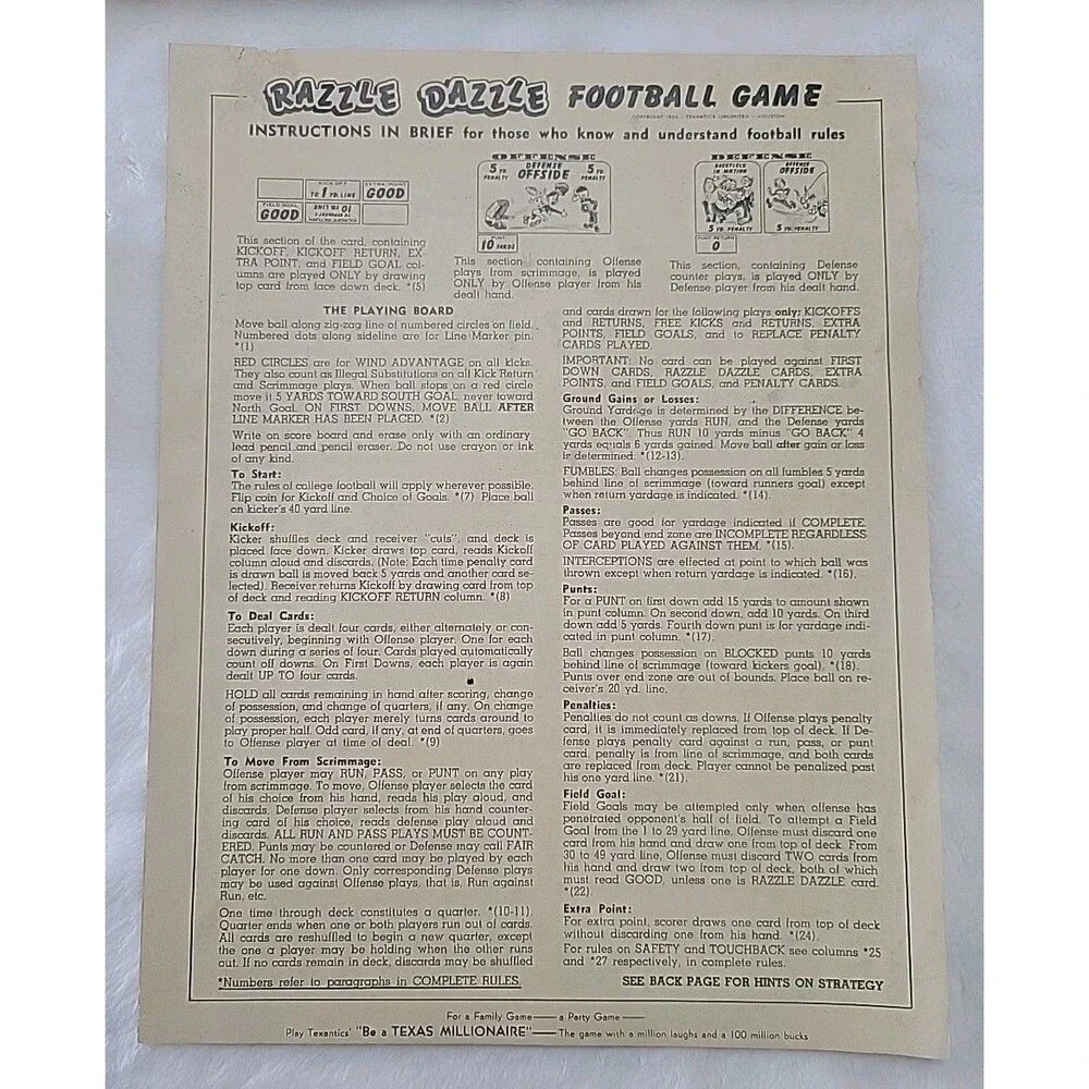 Razzle Dazzle Football Game by Texantics (Vintage 1954) Featured In Life-TV